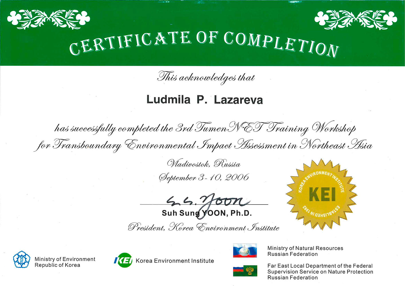 Сертификат участника конференции в Ю.Корее